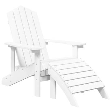 Adirondack Garden Chairs Set with Footstool & Table - HDPE White