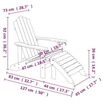 Adirondack Garden Chairs Set with Footstool & Table - HDPE White