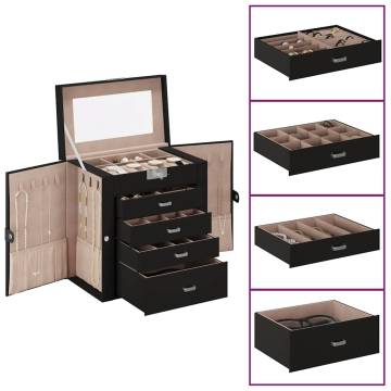 Lockable 5-Layer Jewellery Box with Mirror - Black Elegance