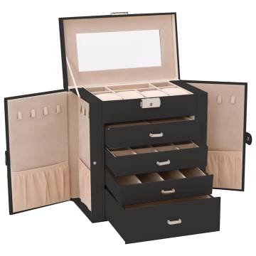 Lockable 5-Layer Jewellery Box with Mirror - Black Elegance