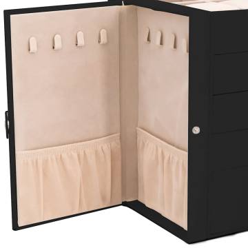 Lockable 5-Layer Jewellery Box with Mirror - Black Elegance