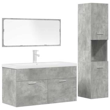 4 Piece Bathroom Furniture Set - Concrete Grey Engineered Wood