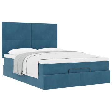 Ottoman Bed with Mattresses - Dark Blue Velvet 140x190cm