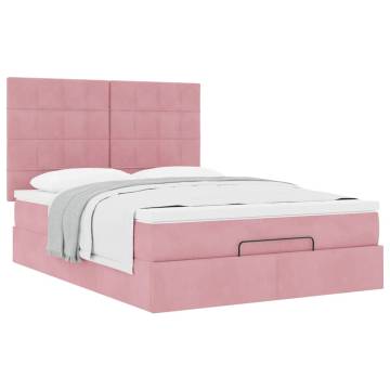 Ottoman Bed with Mattresses Pink 140x190cm Velvet | Hipo Market