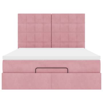 Ottoman Bed with Mattresses Pink 140x190cm Velvet | Hipo Market