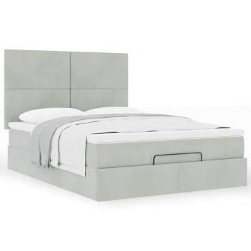 Light Grey Ottoman Bed with Mattresses - 140x200cm Velvet