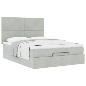 Light Grey Ottoman Bed with Mattresses - 140x200cm Velvet