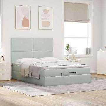 Light Grey Ottoman Bed with Mattresses - 140x200cm Velvet