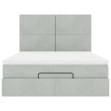 Light Grey Ottoman Bed with Mattresses - 140x200cm Velvet