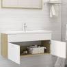 Stylish Sink Cabinet with Basin in White & Sonoma Oak