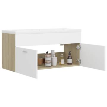 Stylish Sink Cabinet with Basin in White & Sonoma Oak