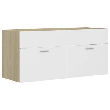 Stylish Sink Cabinet with Basin in White & Sonoma Oak