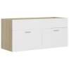 Stylish Sink Cabinet with Basin in White & Sonoma Oak