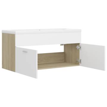 Stylish Sink Cabinet with Basin in White & Sonoma Oak