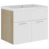 Elegant Sink Cabinet with Built-in Basin - White & Sonoma Oak