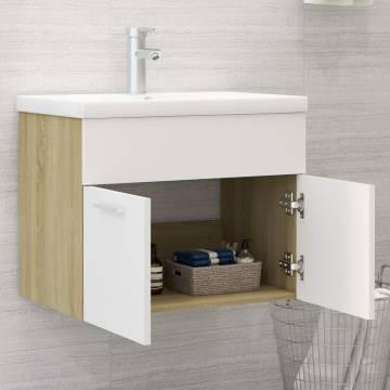 Elegant Sink Cabinet with Built-in Basin - White & Sonoma Oak