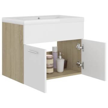 Elegant Sink Cabinet with Built-in Basin - White & Sonoma Oak