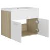 Elegant Sink Cabinet with Built-in Basin - White & Sonoma Oak