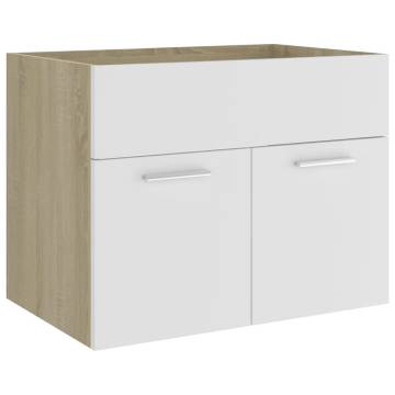 Elegant Sink Cabinet with Built-in Basin - White & Sonoma Oak