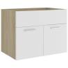 Elegant Sink Cabinet with Built-in Basin - White & Sonoma Oak