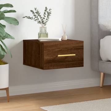 Stylish Brown Oak Wall-Mounted Bedside Cabinet - 35x35 cm