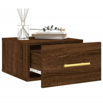 Stylish Brown Oak Wall-Mounted Bedside Cabinet - 35x35 cm