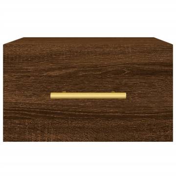 Stylish Brown Oak Wall-Mounted Bedside Cabinet - 35x35 cm