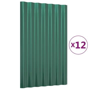 Powder-Coated Steel Roof Panels - 12 pcs Green 60x36 cm