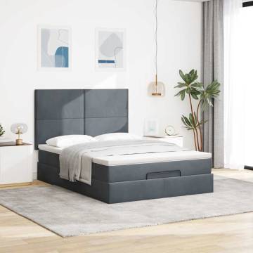 Ottoman Bed with Mattresses - Dark Grey Velvet 140x200cm