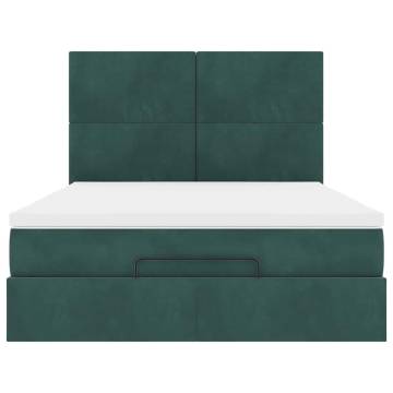 Ottoman Bed with Mattresses - Dark Green Velvet 140x200cm