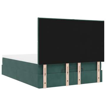 Ottoman Bed with Mattresses - Dark Green Velvet 140x200cm