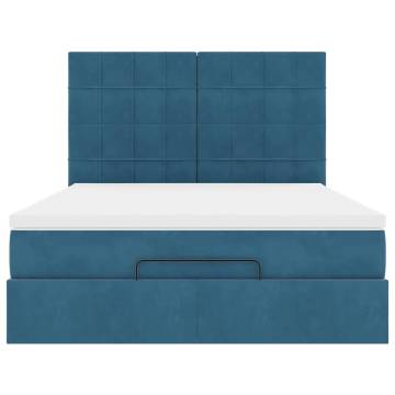 Dark Blue Ottoman Bed with Mattresses | 140x190cm Velvet