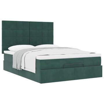 Ottoman Bed with Mattresses - Dark Green Velvet 140x200cm