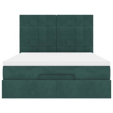 Ottoman Bed with Mattresses - Dark Green Velvet 140x200cm