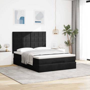 Ottoman Bed with Mattresses Black 140x190cm Velvet - Hipomarket