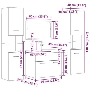 5 Piece Concrete Grey Bathroom Furniture Set - Hipomarket