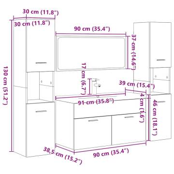 5 Piece Bathroom Furniture Set - Sonoma Oak Engineered Wood