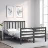 Bed Frame with Headboard Grey Double Solid Wood Colour grey Size 135 x 190 cm 