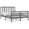 Grey Double Bed Frame with Headboard - Solid Wood Quality