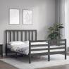 Grey Double Bed Frame with Headboard - Solid Wood Quality