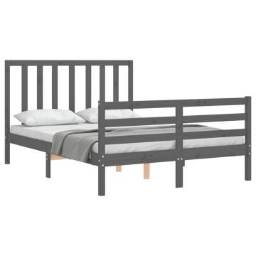 Grey Double Bed Frame with Headboard - Solid Wood Quality