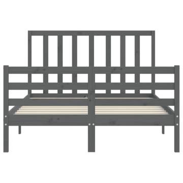 Grey Double Bed Frame with Headboard - Solid Wood Quality