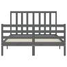 Grey Double Bed Frame with Headboard - Solid Wood Quality