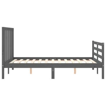 Grey Double Bed Frame with Headboard - Solid Wood Quality