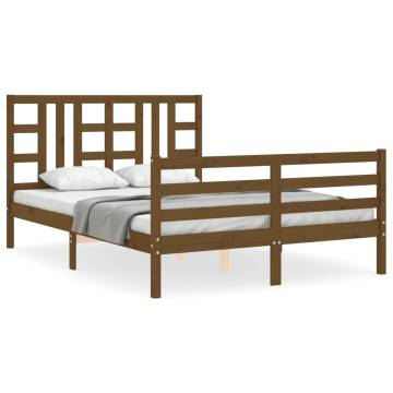 Honey Brown King Size Bed Frame with Headboard - Solid Wood