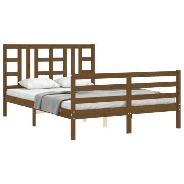 Honey Brown King Size Bed Frame with Headboard - Solid Wood