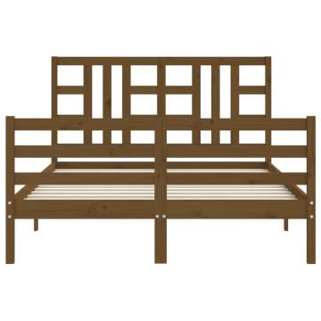 Honey Brown King Size Bed Frame with Headboard - Solid Wood