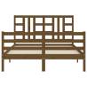 Honey Brown King Size Bed Frame with Headboard - Solid Wood