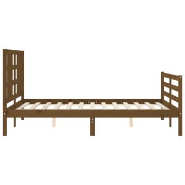 Honey Brown King Size Bed Frame with Headboard - Solid Wood