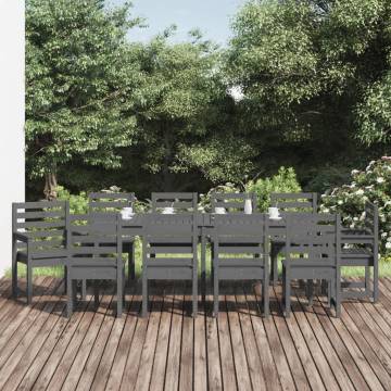 11 Piece Grey Solid Wood Pine Garden Dining Set | Hipomarket